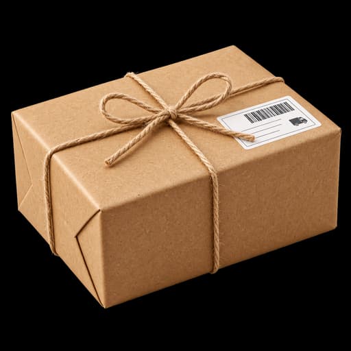 A kraft-wrapped print parcel ready to ship
